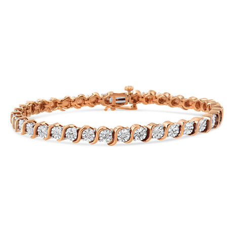 Sterling Silver + Diamond Round Miracle Plate + S-Link Tennis Bracelet // 7" (14k Rose Gold Plated)