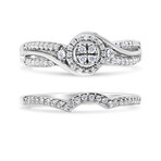 Sterling Silver + Composite Diamond Frame Bypass Bridal Set Ring + Band // Set of 2 Rings (Ring Size: 5)