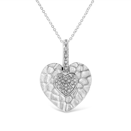 Sterling Silver Pave-Set Diamond Accent Heart Shape Pendant Necklace // 18"