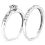 Sterling Silver + Diamond Accent Frame Twist Shank Bridal Set Ring + Band // Set of 2 Rings (Ring Size: 5)