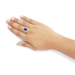 Sterling Silver + Oval Purple Amethyst + Round Diamond Accent Fashion Cocktail Ring (Ring Size: 5)