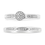 Sterling Silver + Diamond Accent Frame Twist Shank Bridal Set Ring + Band // Set of 2 Rings (Ring Size: 5)