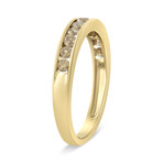 14K Yellow Gold-Plated Sterling Silver + Round Champagne Diamond 11 Stone Band Ring (Ring Size: 5)