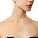 Sterling Silver Prong-Set Diamond Accent Cross Pendant Necklace // 18"