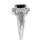 Sterling Silver Natural Oval Purple Amethyst Solitaire + Diamond Accent Ring (Ring Size: 5)