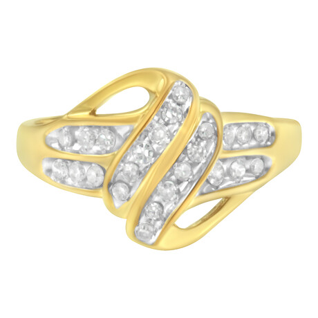 10K Yellow Gold-Plated Sterling Silver + Diamond Flower Cluster Open Halo Floral Ring (Ring Size: 6)