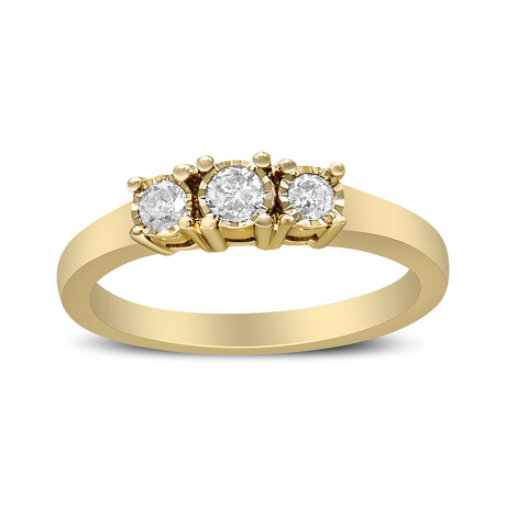 14K Yellow Gold-Plated Sterling Silver + Diamond 3 Stone Illusion Plate Ring (Ring Size: 6)