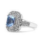 Sterling Silver Diamond Accent + Emerald-Shape Blue Topaz Ring (Ring Size: 6)