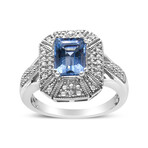 Sterling Silver Diamond Accent + Emerald-Shape Blue Topaz Ring (Ring Size: 6)