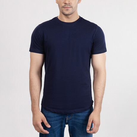 Crewneck Curved Hem T-Shirt // Navy (S)