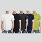 Set of 5 Crewneck Curved Hem T-Shirt // Black + Navy + White + Charcoal+ Olive (S)