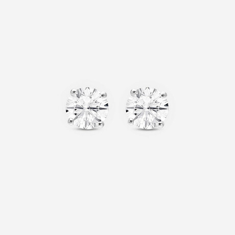 14K White Gold Round Cut Solitaire Diamond Stud Earrings // New