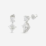 14K White Gold Lab-Grown Round + Kite Step Cut Diamond Drop Earrings // New