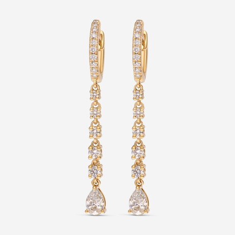 14K Yellow Gold Diamond Drop Earrings // New