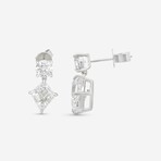 14K White Gold Lab-Grown Round + Kite Step Cut Diamond Drop Earrings // New