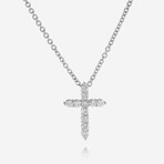 18K White Gold Diamond Cross Pendant Necklace // 16" // New