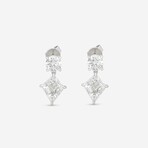 14K White Gold Lab-Grown Round + Kite Step Cut Diamond Drop Earrings // New