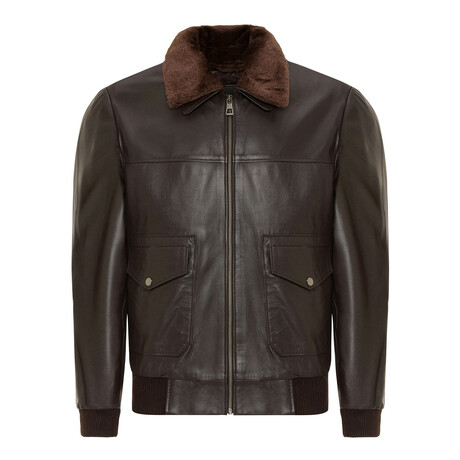 Bomber Flight Leather Jacket // Brown (S)