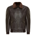 Bomber Flight Leather Jacket // Brown (M)