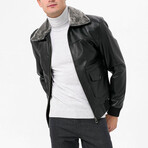 Bomber Flight Leather Jacket // Black (L)