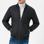 Mock Neck Quilted Leather Jacket // Black Matte (L)