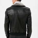 Bomber Flight Leather Jacket // Black (L)