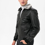 Bomber Flight Leather Jacket // Black (3XL)