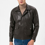 Bomber Utility Leather Jacket // Brown (S)