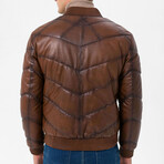 Mock Neck Quilted Leather Jacket // Tan (L)