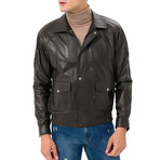 Bomber Utility Leather Jacket // Brown (M)