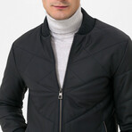 Mock Neck Quilted Leather Jacket // Black Matte (L)