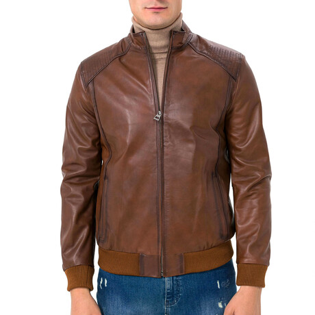 Bomber Leather Jacket // Brown (S)