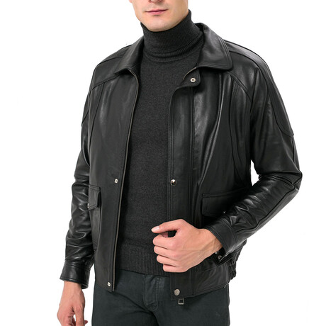 Bomber Utility Leather Jacket // Black (S)