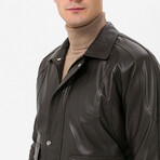 Bomber Utility Leather Jacket // Brown (L)