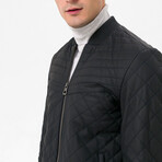 Mock Neck Diamond Quilted Leather Jacket // Black Matte (M)