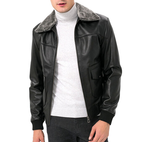 Bomber Flight Leather Jacket // Black (S)