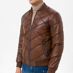 Mock Neck Quilted Leather Jacket // Tan (M)