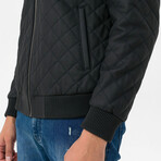 Mock Neck Diamond Quilted Leather Jacket // Black Matte (M)