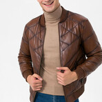 Mock Neck Quilted Leather Jacket // Tan (M)