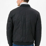 Mock Neck Quilted Leather Jacket // Black Matte (M)