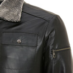 Bomber Flight Leather Jacket // Matte Black (L)