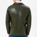 High Neck Leather Jacket // Khaki (M)