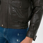 Bomber Utility Leather Jacket // Brown (M)