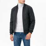 Mock Neck Quilted Leather Jacket // Black Matte (S)