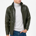 High Neck Leather Jacket // Khaki (M)