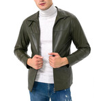 High Neck Leather Jacket // Khaki (M)