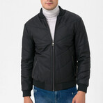 Mock Neck Quilted Leather Jacket // Black Matte (3XL)