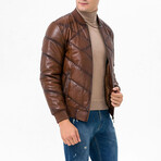 Mock Neck Quilted Leather Jacket // Tan (M)