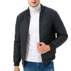 Mock Neck Quilted Leather Jacket // Black Matte (3XL)