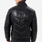 Mock Neck Quilted Leather Jacket // Black (XL)